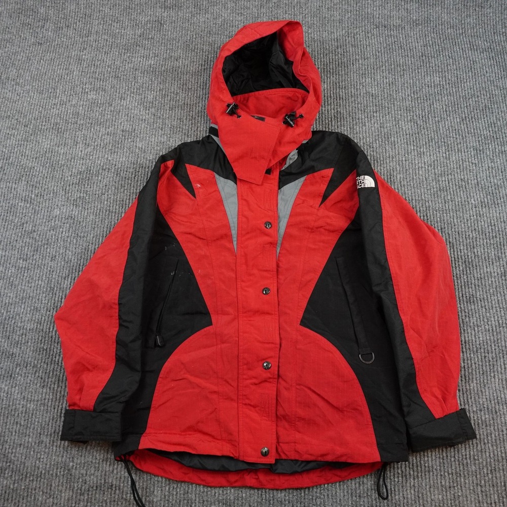 Vintage North Face Jacket Womens 8 Red Black Hooded Ski Parka Full Zip Nylon